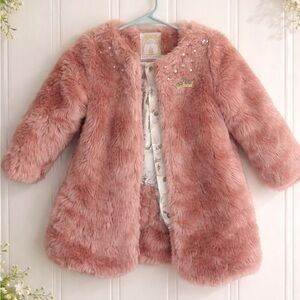 Disney Princess Pink Faux Fur Coat Girls Size 4 Winter Jacket